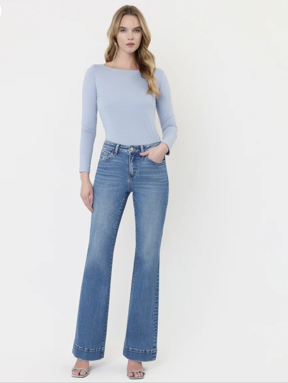 VERVET Blue Lotus High Rise Trouser Hem Flare Jeans Style #T6410 sz 26 EUC